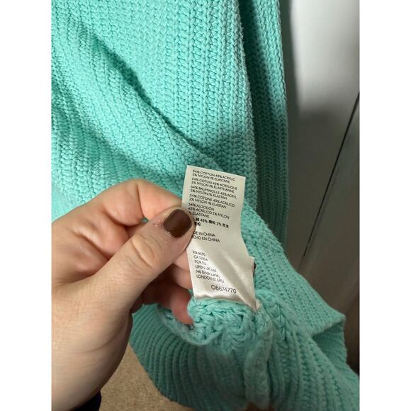 Free People Teal Blue Chunky Oversized Baggy Slouchy Turtleneck Sweater Medium - Picture 5 of 8